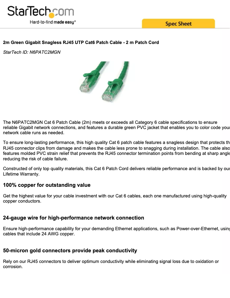 Page 1 de la notice Manuel utilisateur StarTech.com N6PATC2MGN