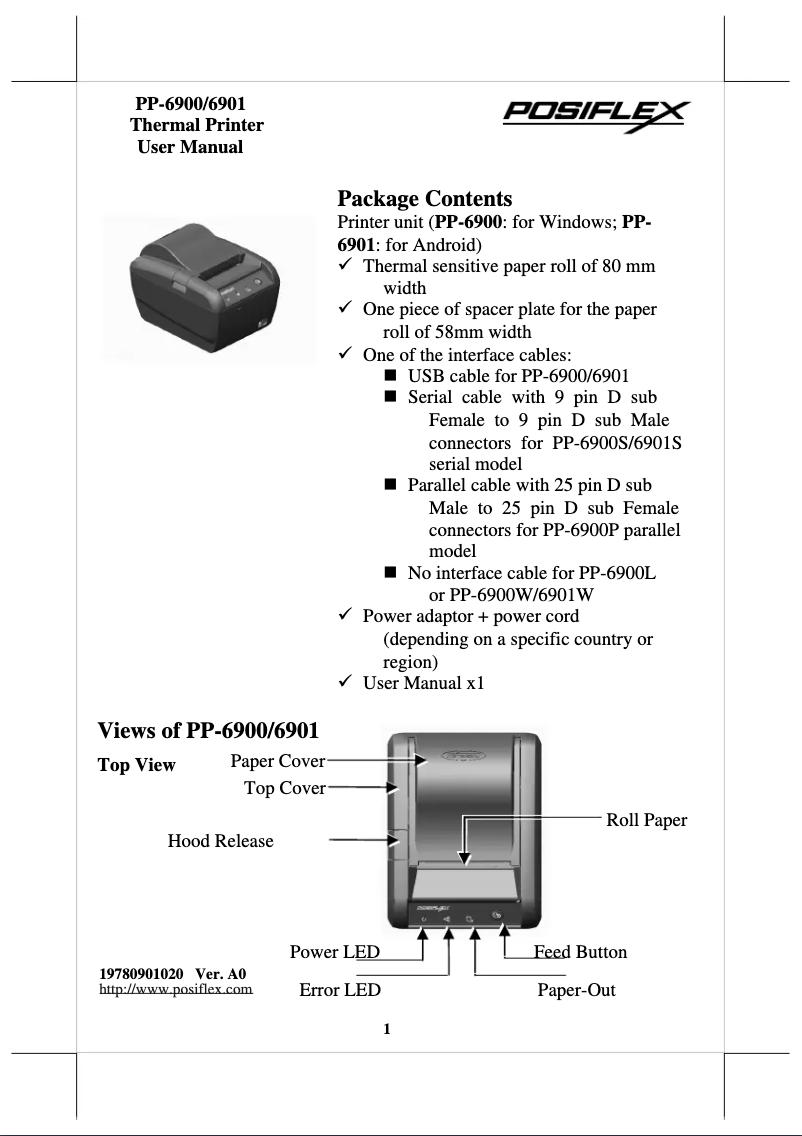 Page 1 of the manual User Manual Posiflex AURA-6900