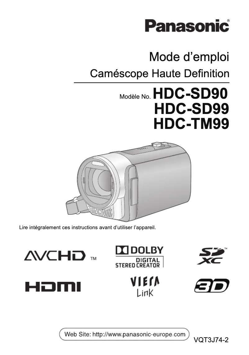 Page 1 de la notice Manuel utilisateur Panasonic HDC-TM99