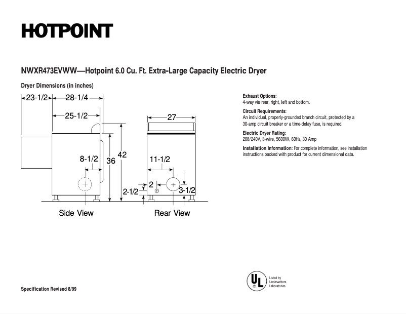 Page n°1 - Fiche technique Hotpoint NWXR473EVWW