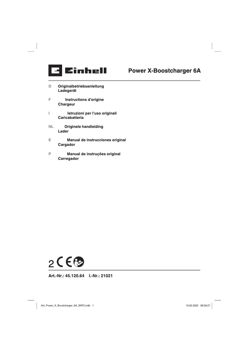 Page n°1 - Manuel utilisateur Einhell Power-X-Boostcharger 6A