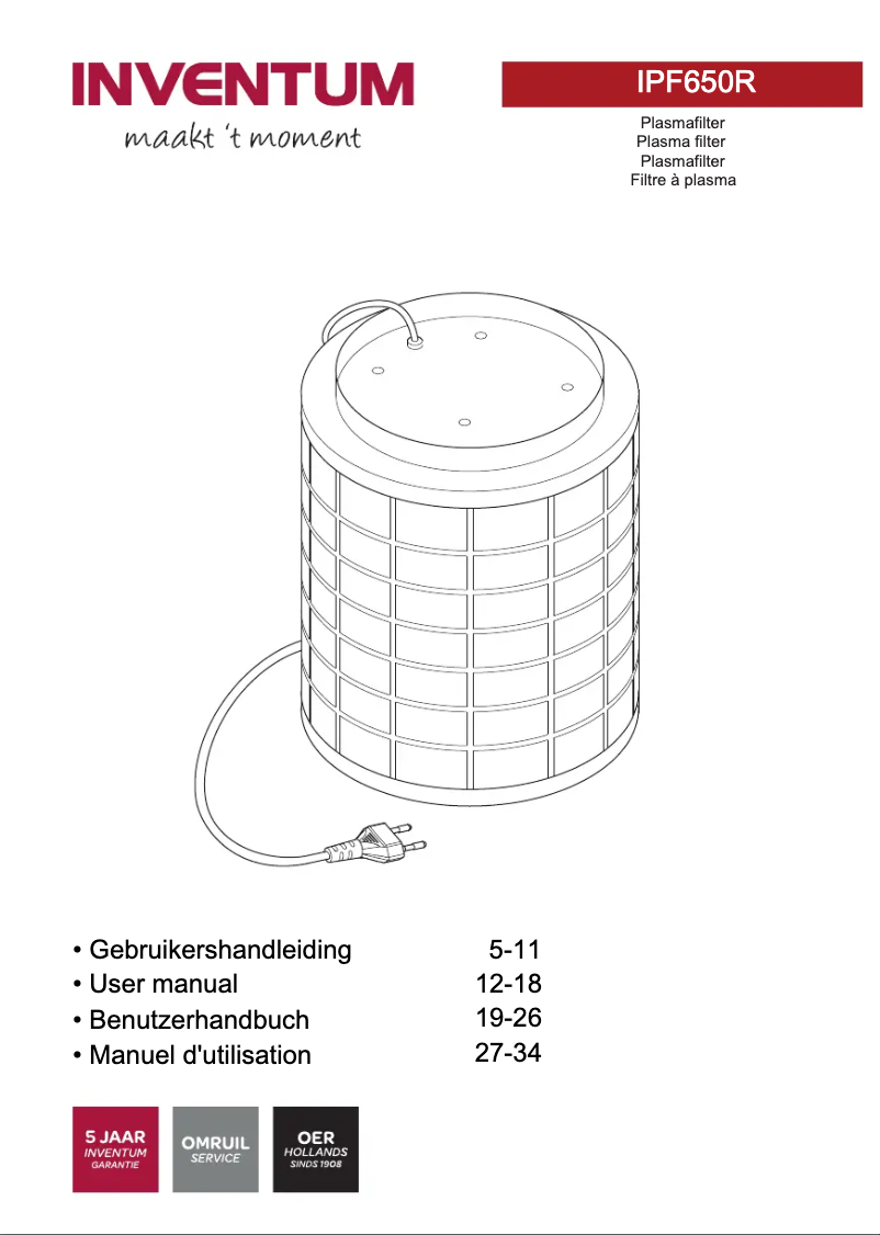Page 1 de la notice Manuel utilisateur Inventum IPF650R