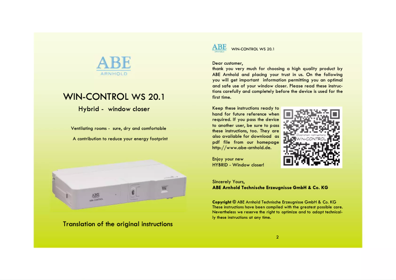 Image de la première page du manuel de l'appareil WIN-CONTROL WS 20.1