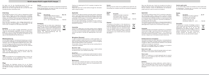 Page 1 de la notice Manuel utilisateur Beyerdynamic TG D71