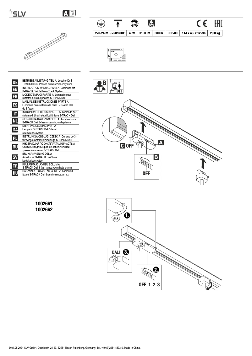 Page n°1 - Manuel utilisateur SLV 1002662