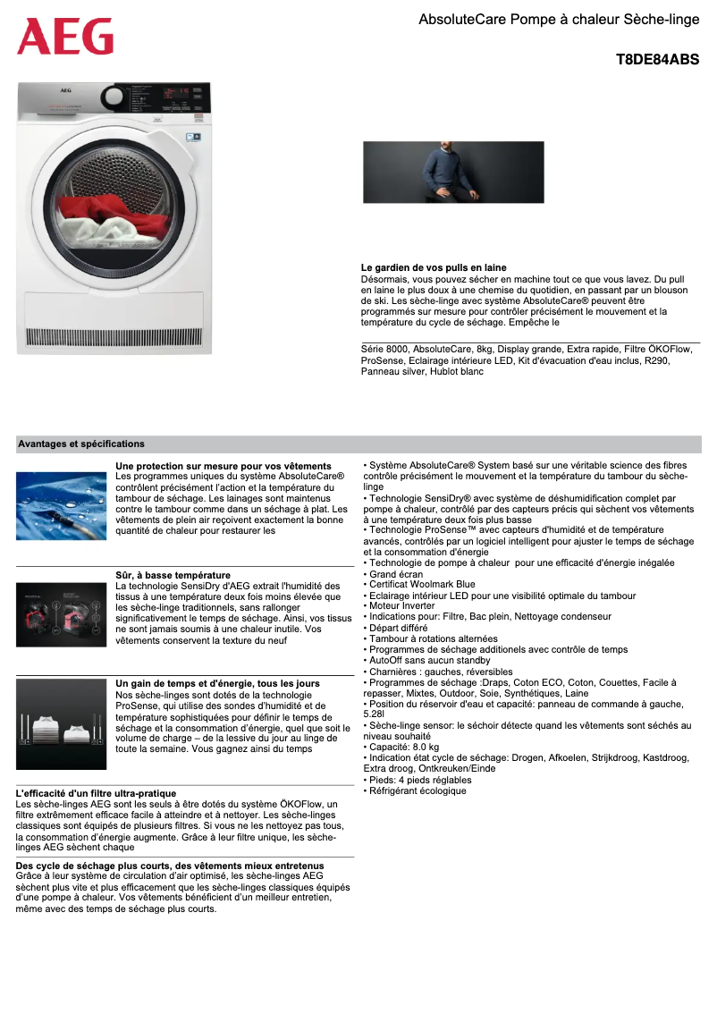 Page n°1 - Fiche technique AEG T8DE84ABS