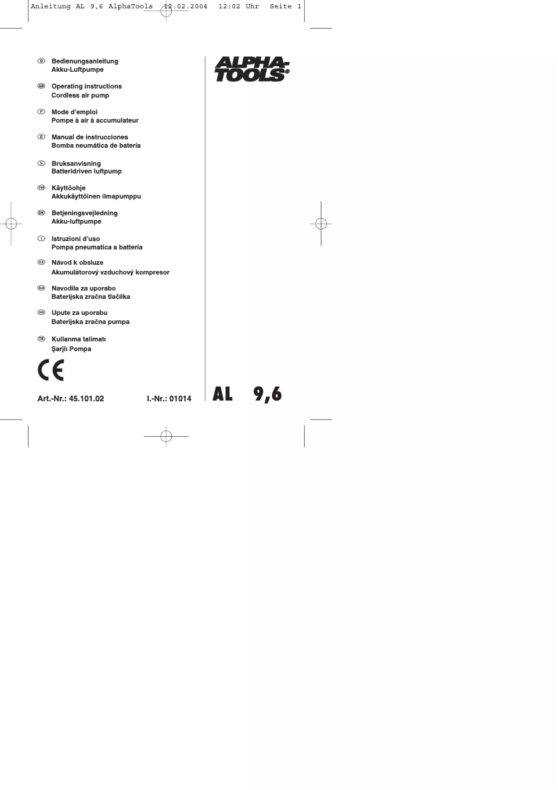 Page 1 de la notice Manuel utilisateur Alpha Tools AL 9.6