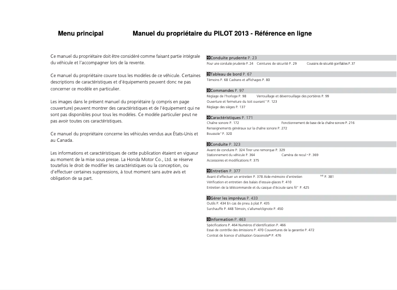 Imagen de la primera página del manual del dispositivo Pilot (2013)