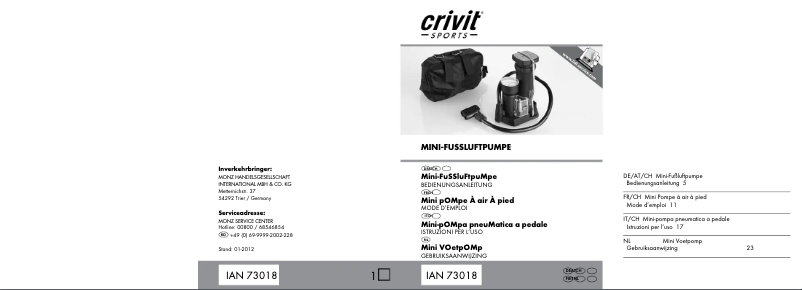 Page 1 de la notice Manuel utilisateur Crivit IAN 73018