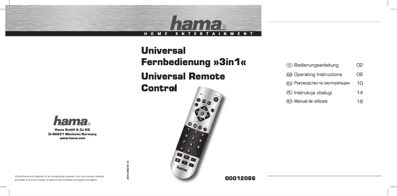 Page 1 of the manual User Manual Hama 3in1 00012086