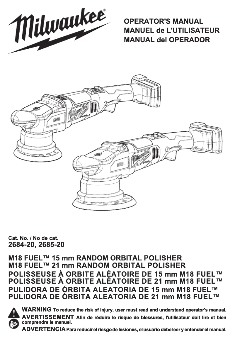Page 1 de la notice Manuel utilisateur Milwaukee M18 Fuel 2684-22