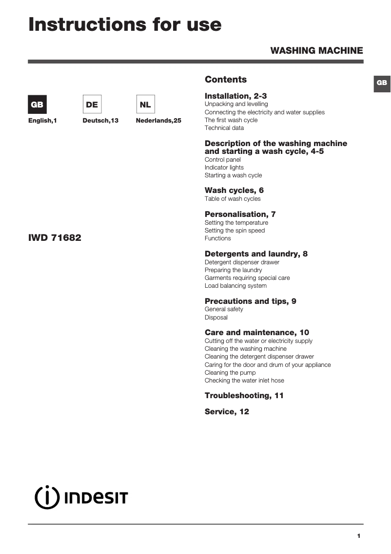 Image de la première page du manuel de l'appareil IWD 71682