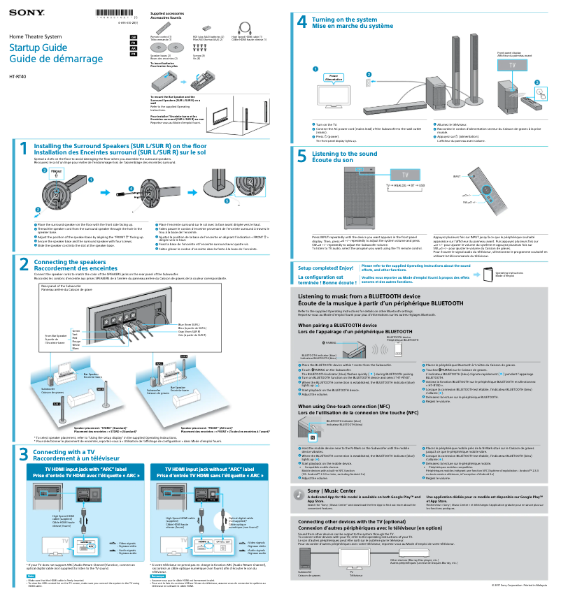 Page n°1 - Guide d'installation Sony HT-RT40