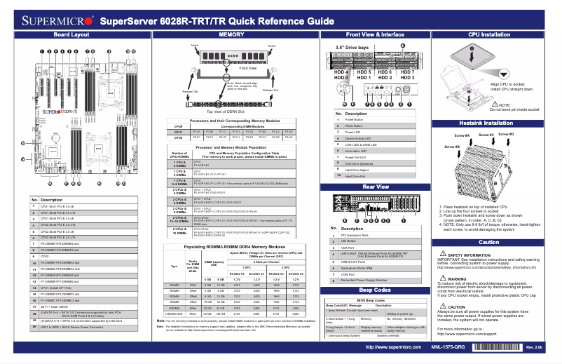 Page 1 de la notice Guide de démarrage rapide Supermicro SuperServer 6028R-TR