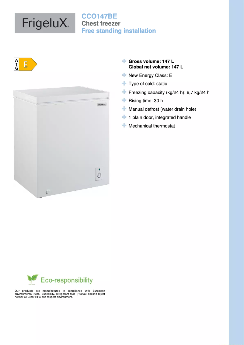 Page n°1 - Fiche technique FrigeluX CCO147BE