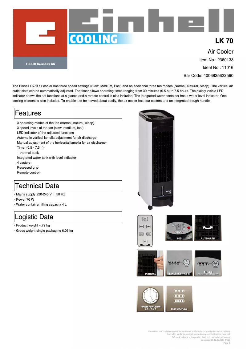 Page n°1 - Fiche technique Einhell LK 70