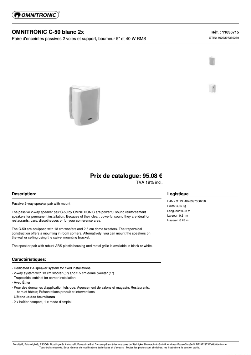 Page 1 de la notice Fiche technique Omnitronic C-50
