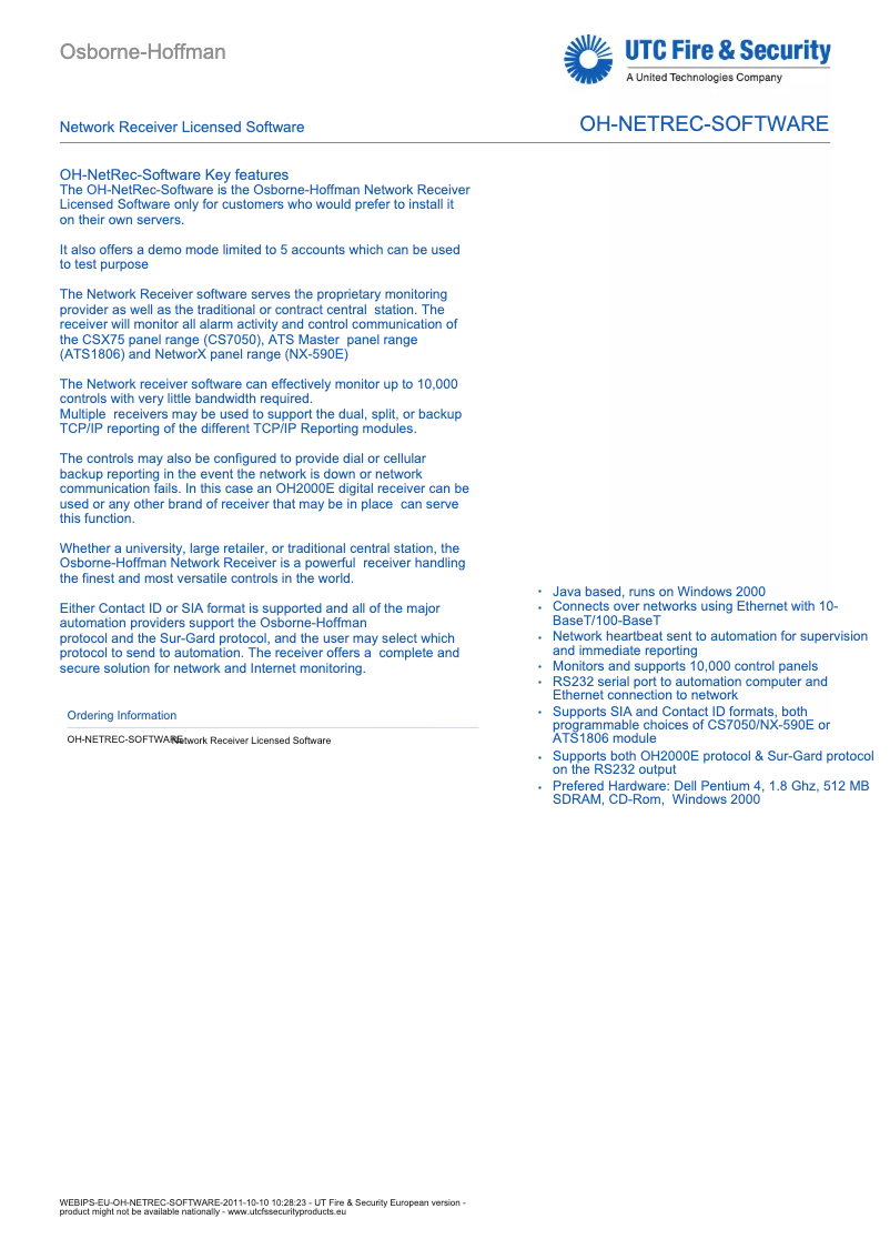 Imagen de la primera página del manual del dispositivo OH-NETREC-100