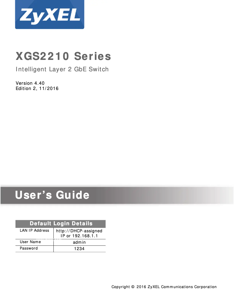 Page n°1 - Manuel utilisateur ZyXEL XGS2210-28
