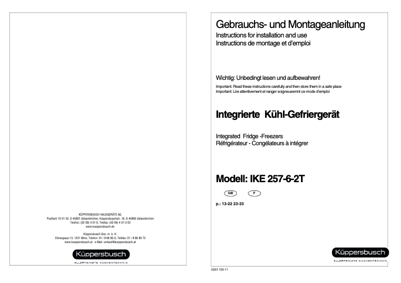 Page n°1 - Manuel utilisateur Küppersbusch IKE 257-6-2T