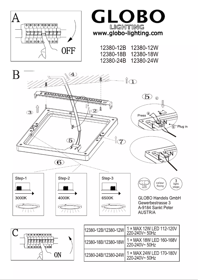 Page 1 de la notice Manuel utilisateur Globo 12380-24B