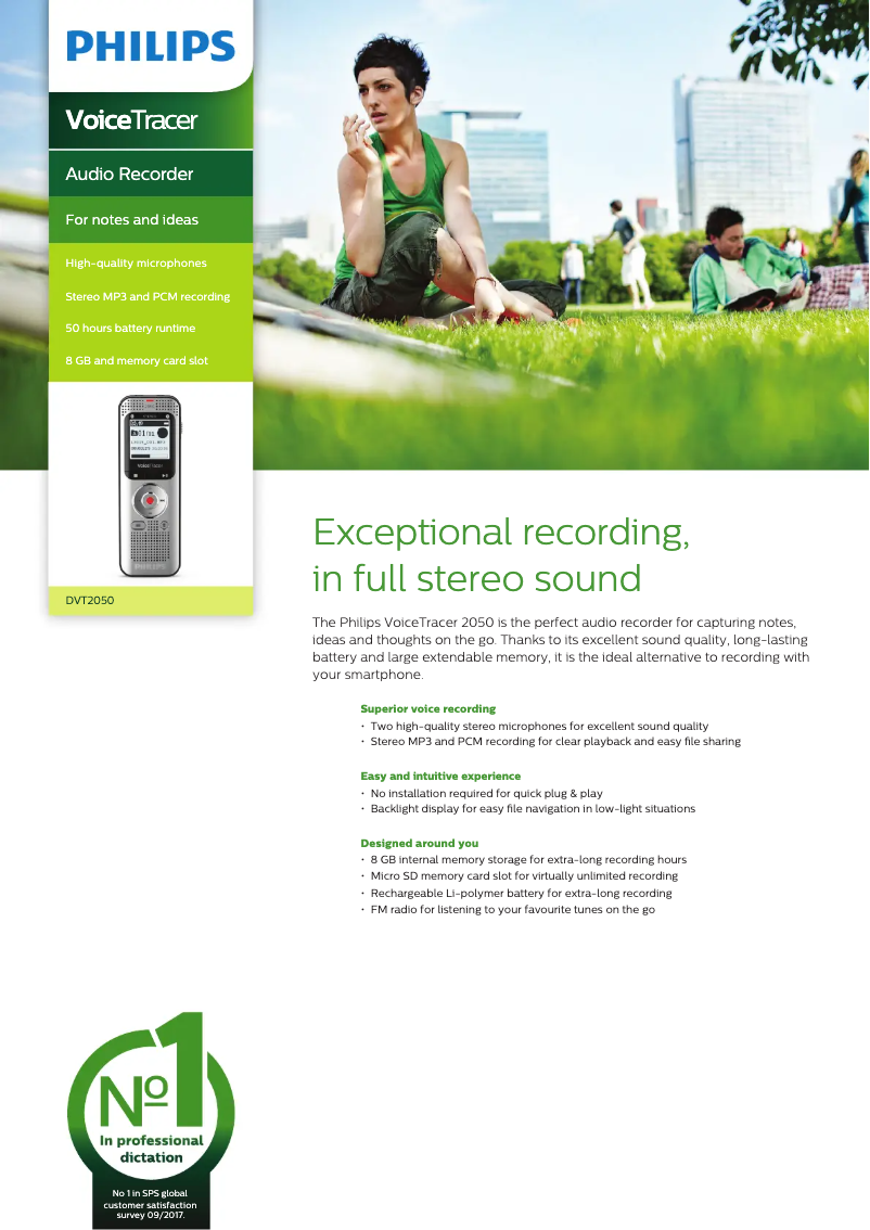 Page n°1 - Fiche technique Philips Voice Tracer DVT2050