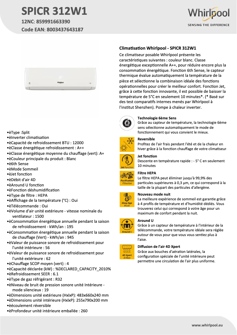 Image de la première page du manuel de l'appareil SPICR 312W1