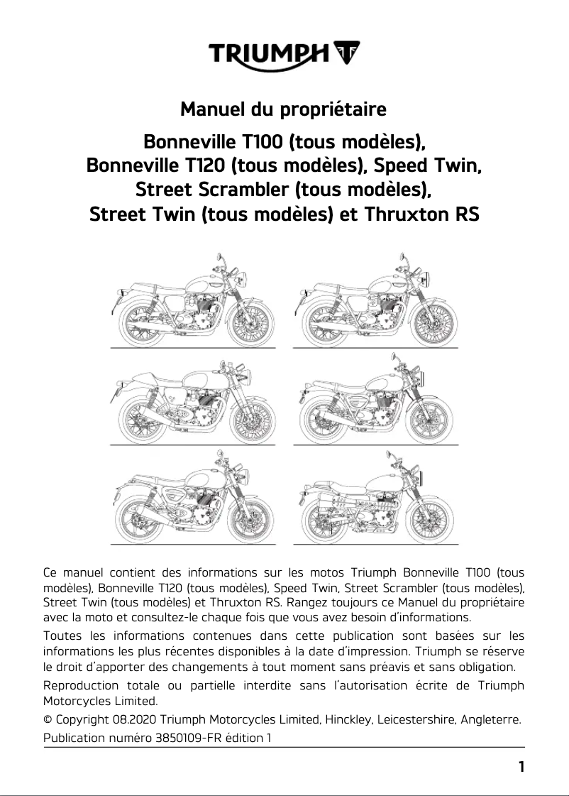 Page 1 de la notice Manuel utilisateur Triumph Speed Twin (2019)