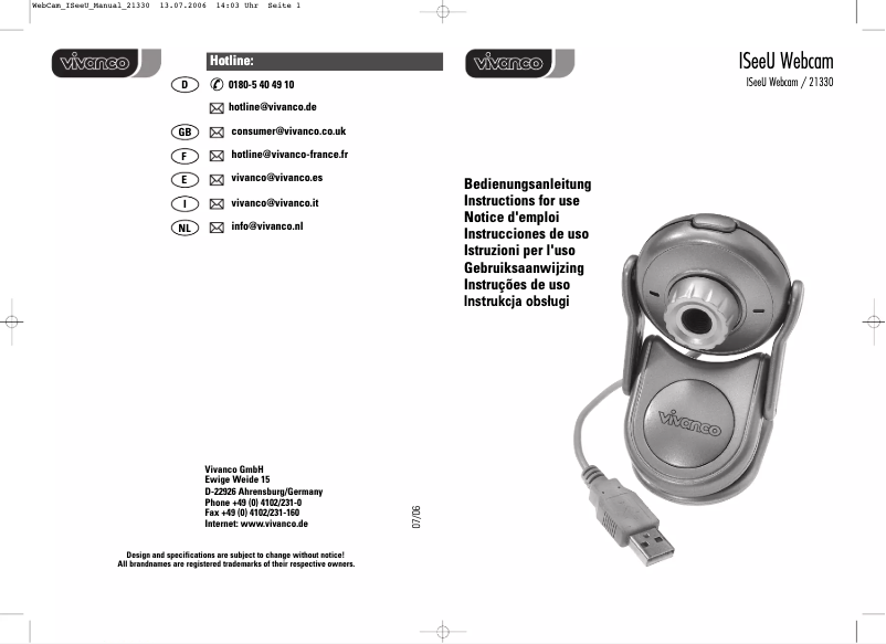 Image de la première page du manuel de l'appareil ISeeU 21330