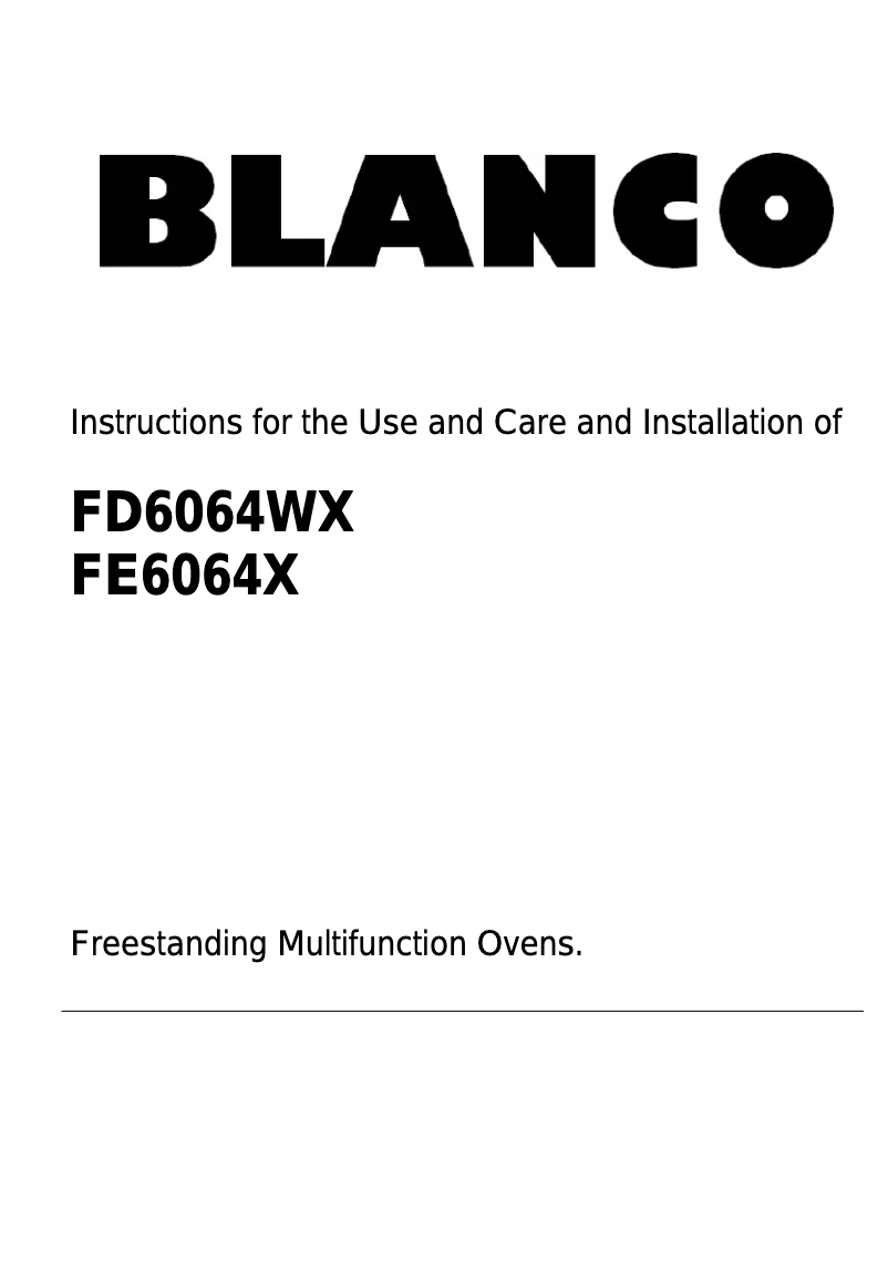 Page n°1 - Manuel utilisateur BLANCO FD6064WX