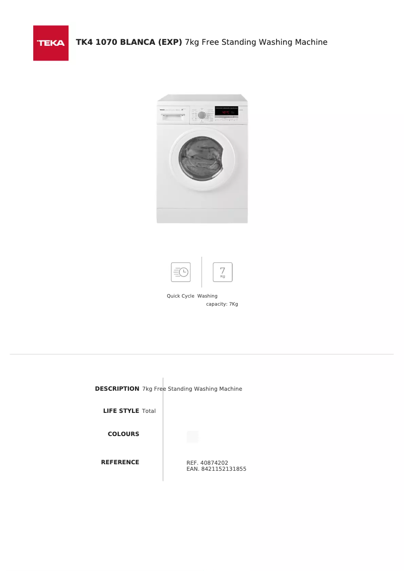 Page 1 de la notice Fiche technique Teka TK4 1070EXP