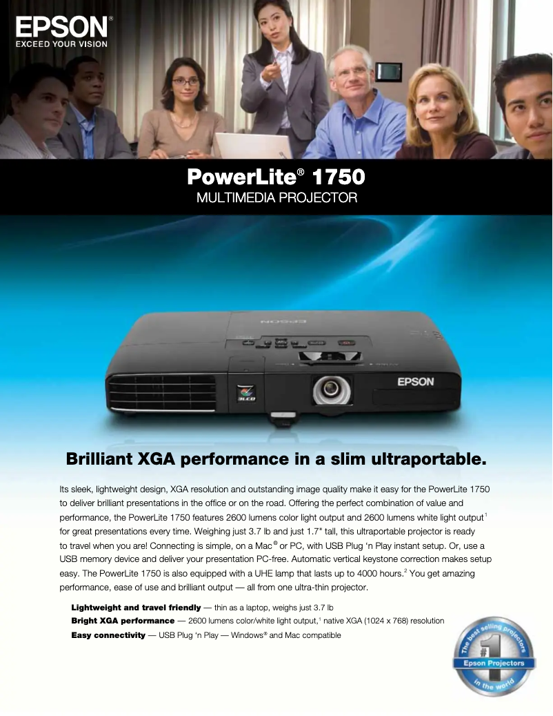 Imagen de la primera página del manual del dispositivo PowerLite 1750