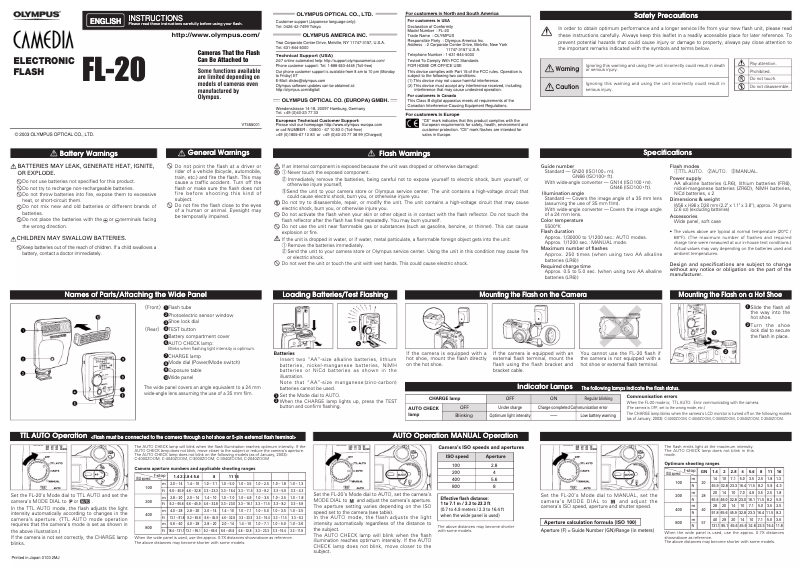 Image de la première page du manuel de l'appareil FL-20