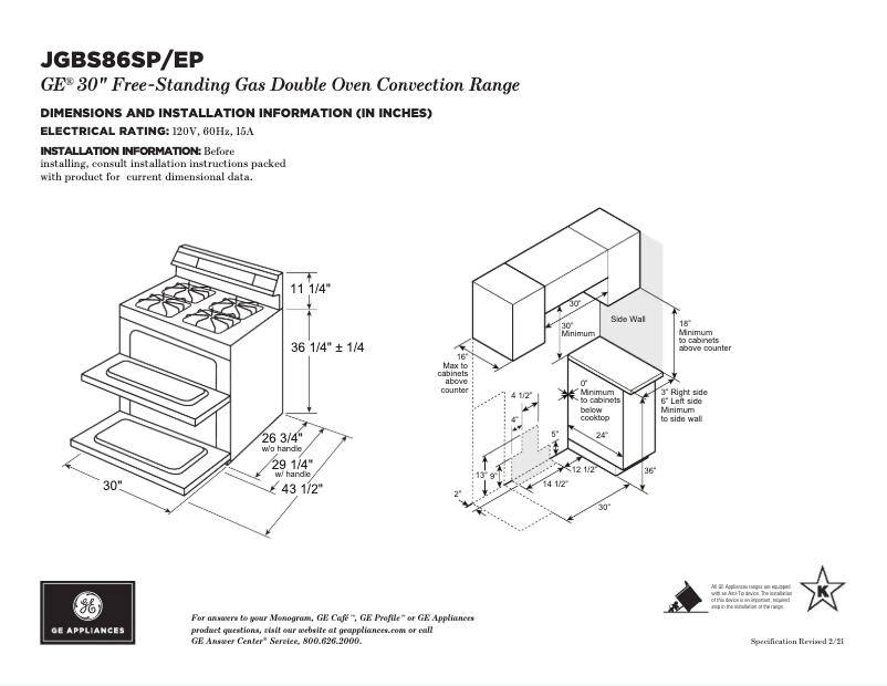 Page 1 de la notice Fiche technique GE JGBS86EPES