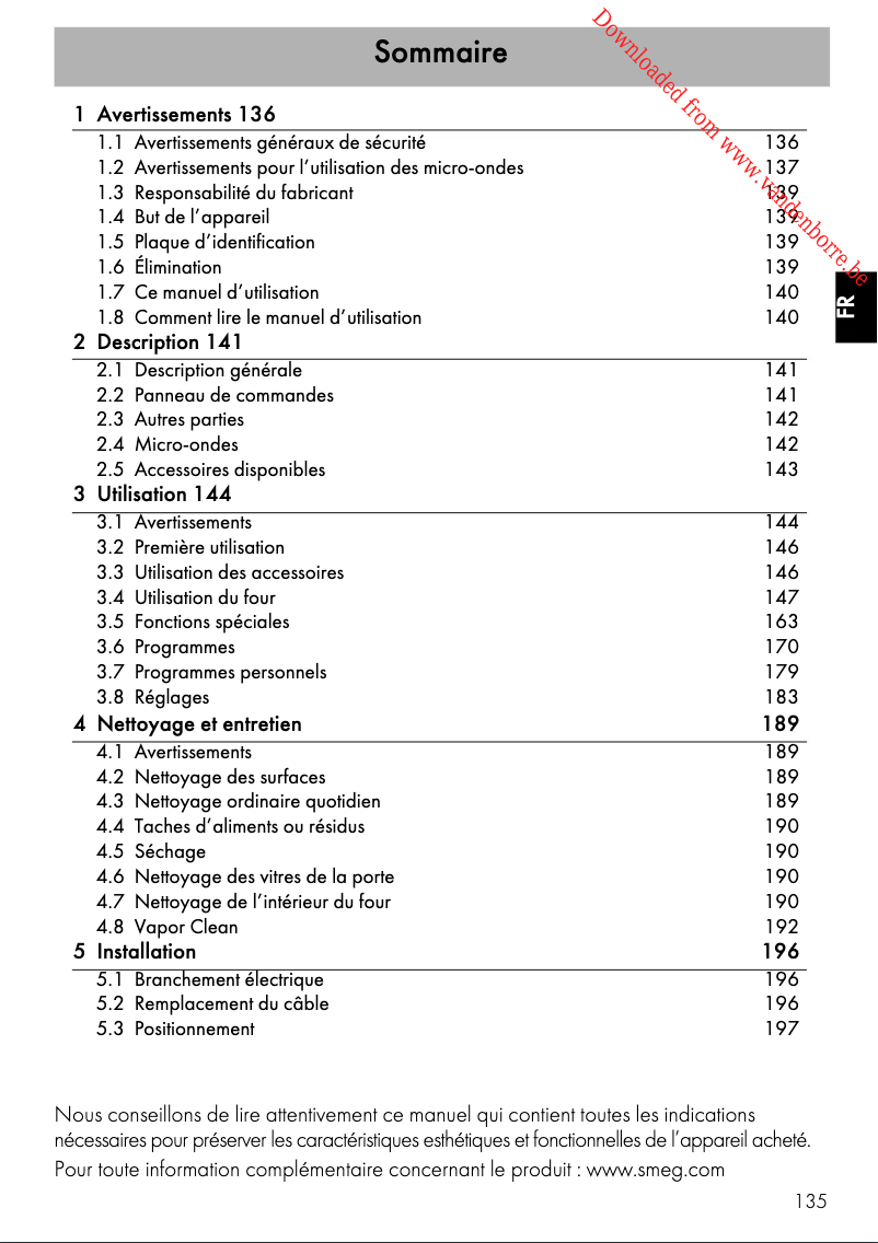 Page 1 de la notice Manuel utilisateur Smeg SF4104MCS
