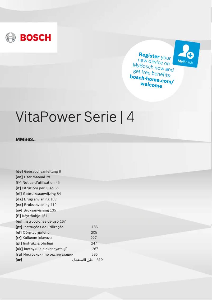 Page 1 de la notice Fiche technique Bosch VitaPower MMB6382M