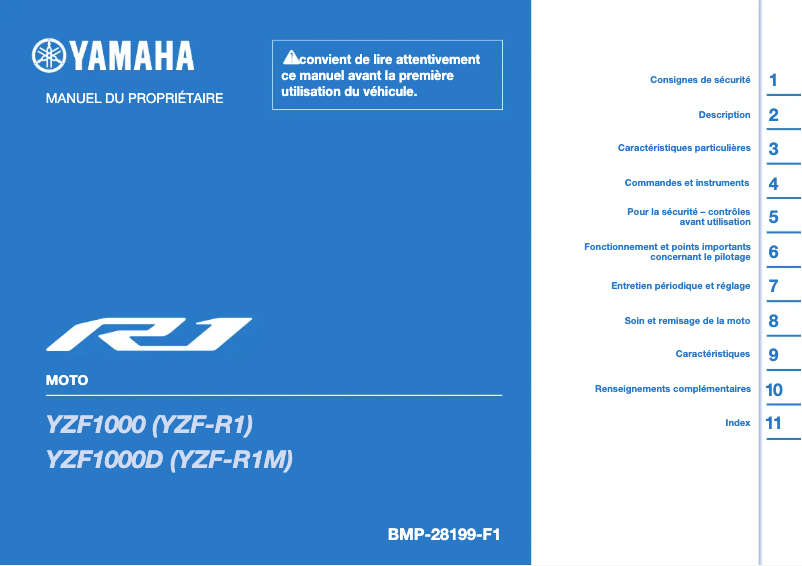 Image de la première page du manuel de l'appareil YZF-R1 (2024)