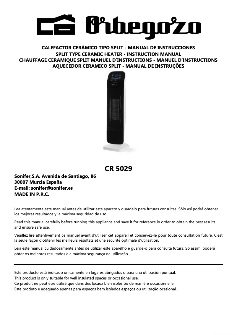Page 1 de la notice Manuel utilisateur Orbegozo CR 5029
