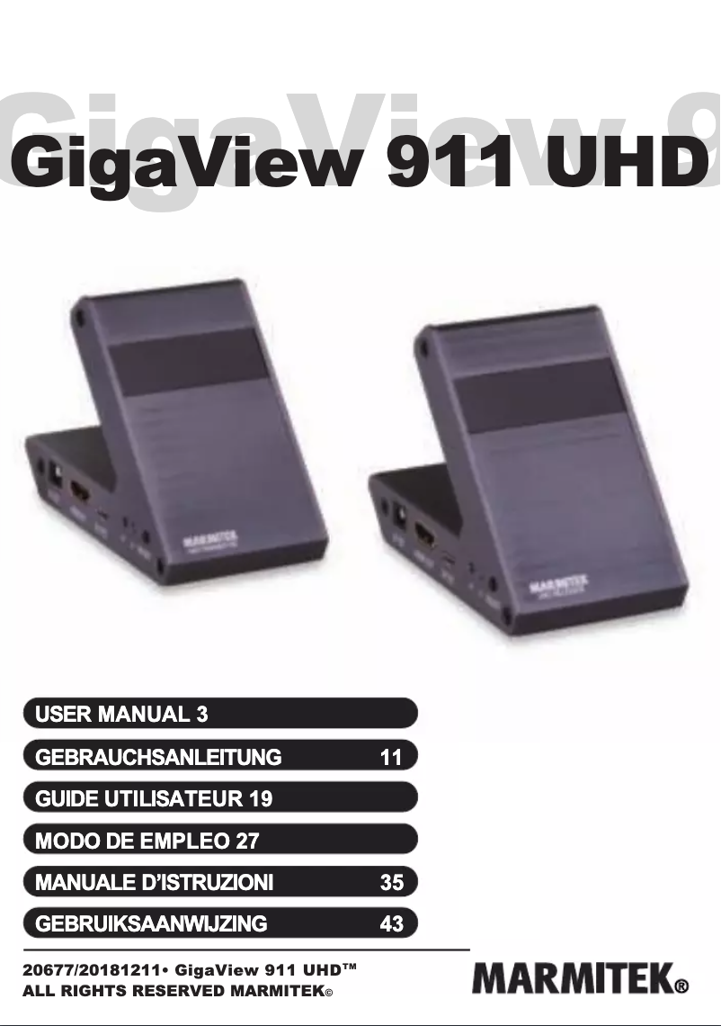 Page 1 de la notice Manuel utilisateur Marmitek GigaView 911 UHD