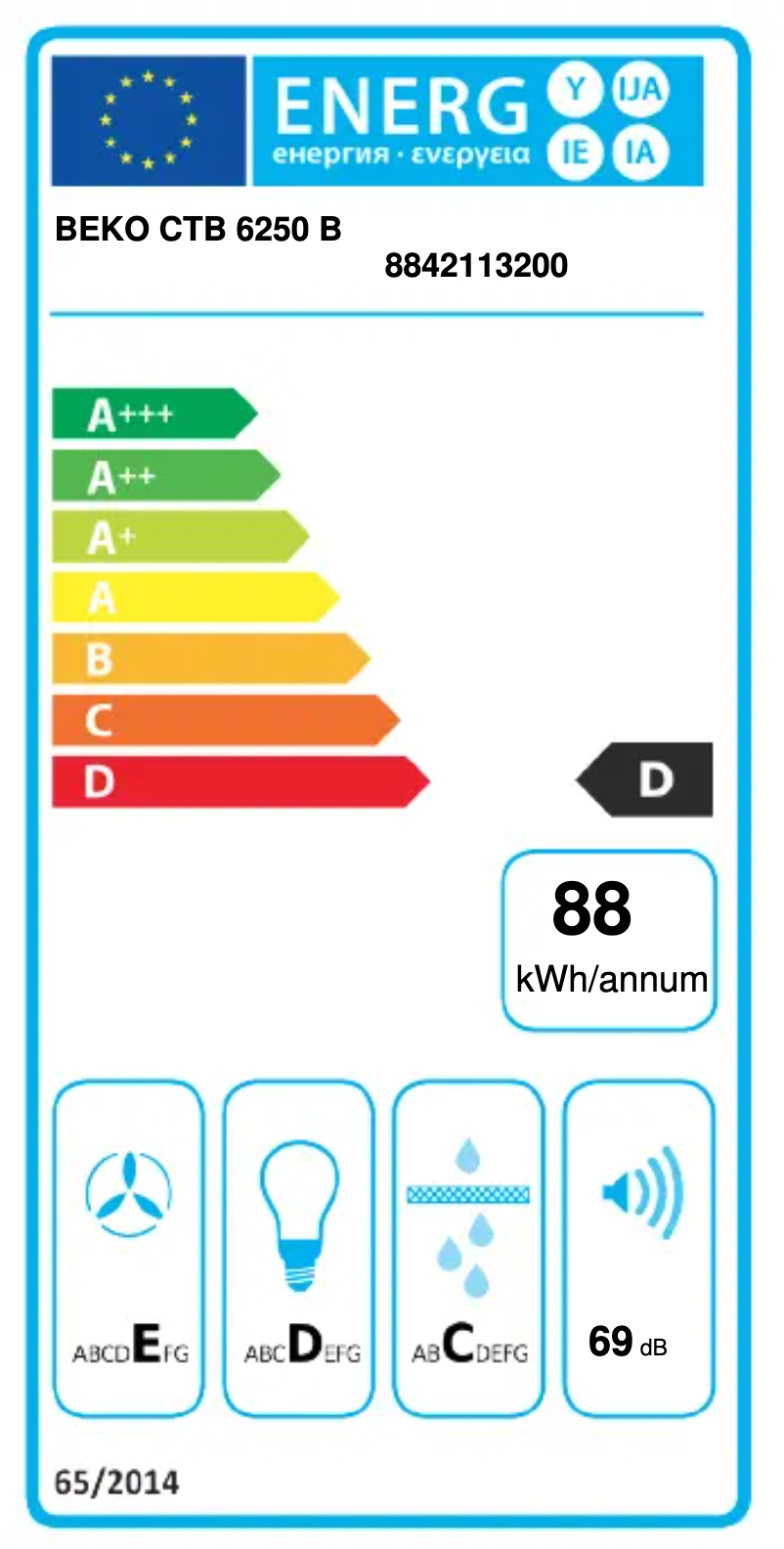 Page n°1 - Label énergétique Beko CTB 6250 B