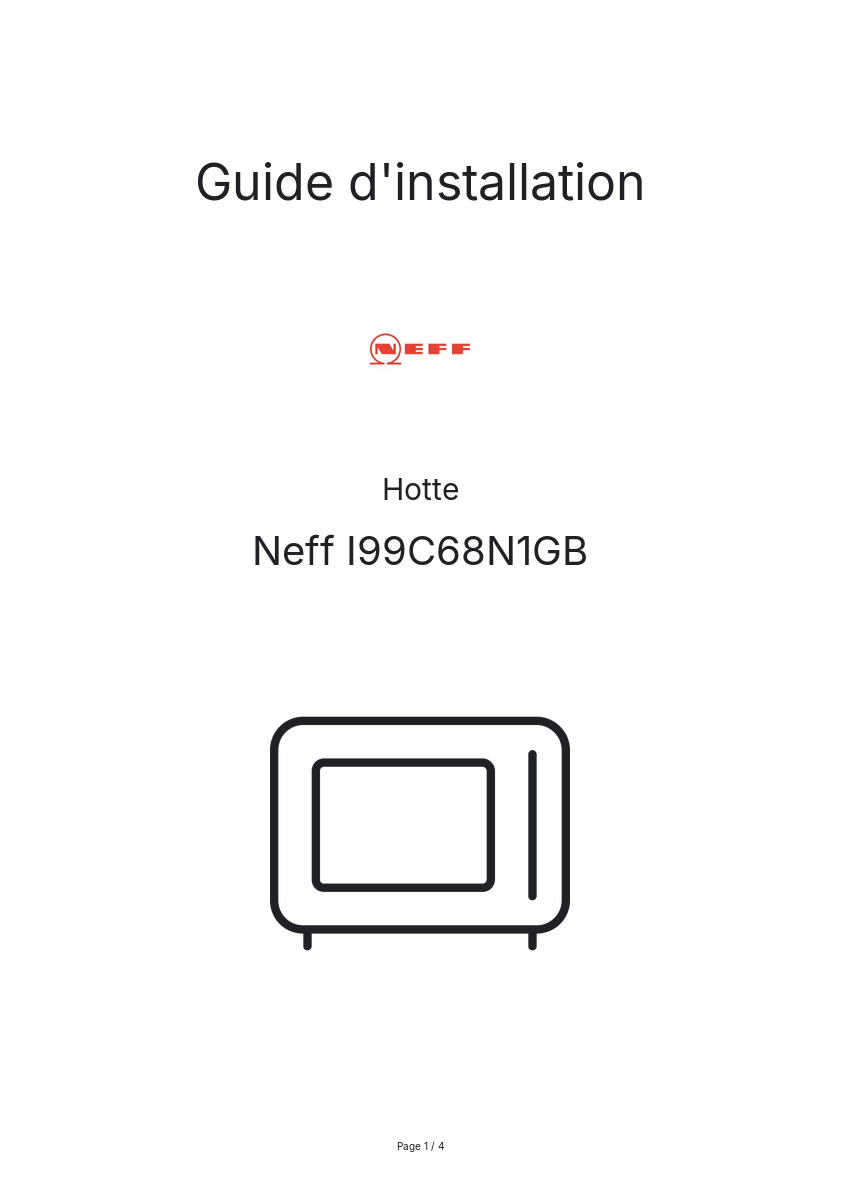 Page n°1 - Guide d'installation Neff I99C68N1GB
