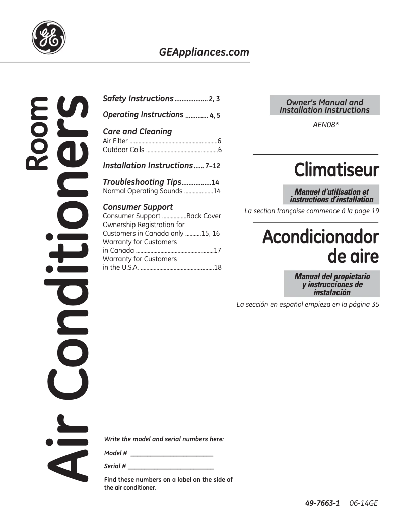 Page n°1 - Mode d'emploi GE AEN08LQ