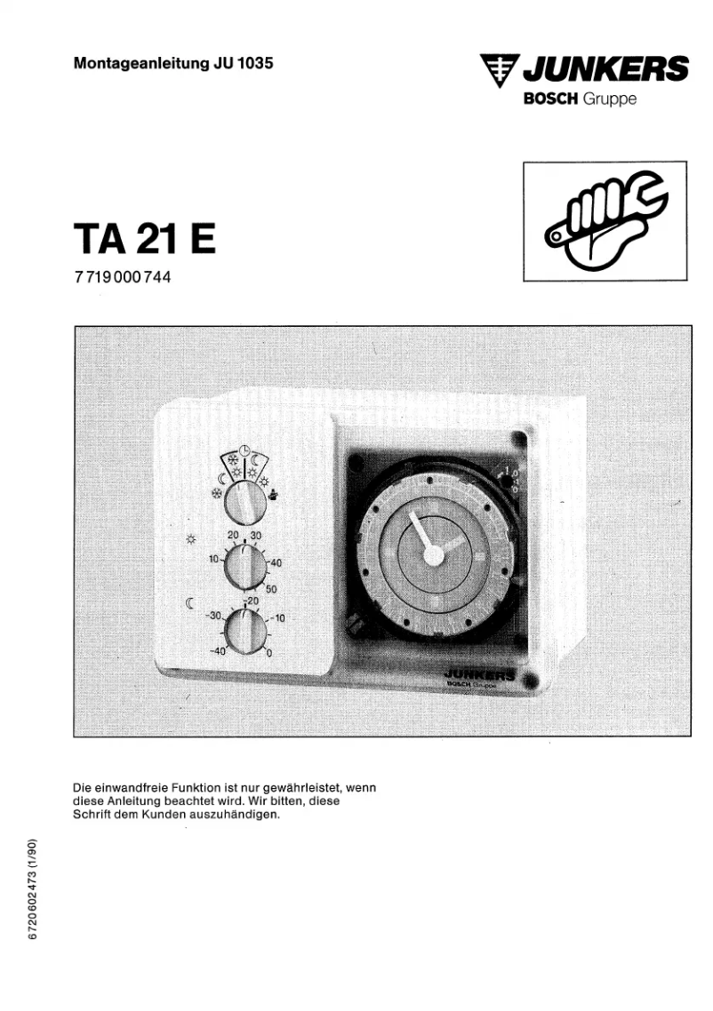Page n°1 - Manuel utilisateur Junkers TA 21E JU1035