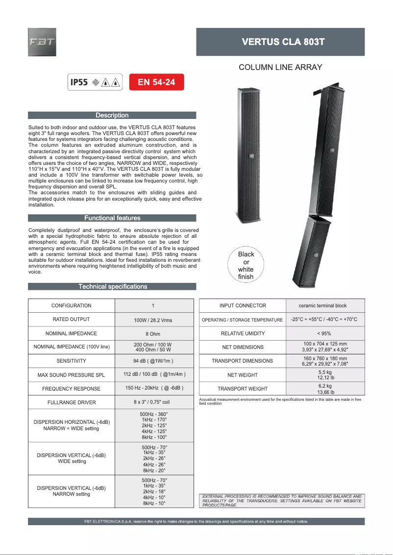 Page n°1 - Fiche technique FBT CLA 803T