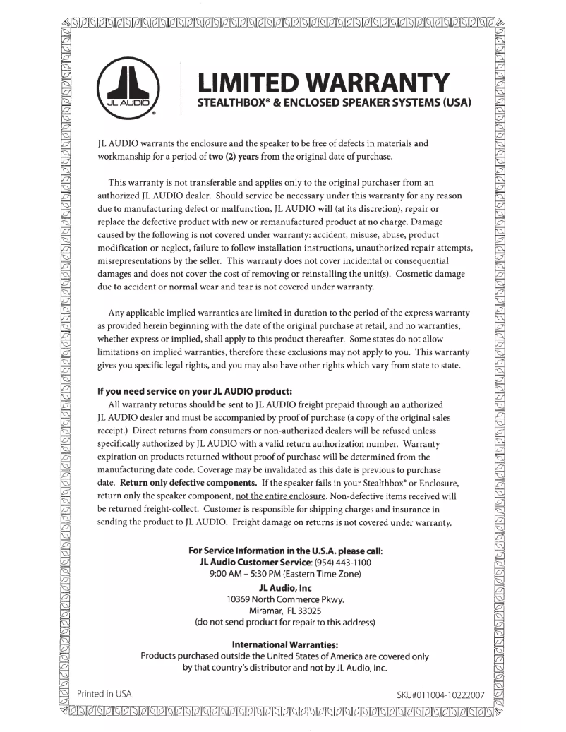 Page 1 de la notice Manuel utilisateur JL Audio CP208LG-W3v3