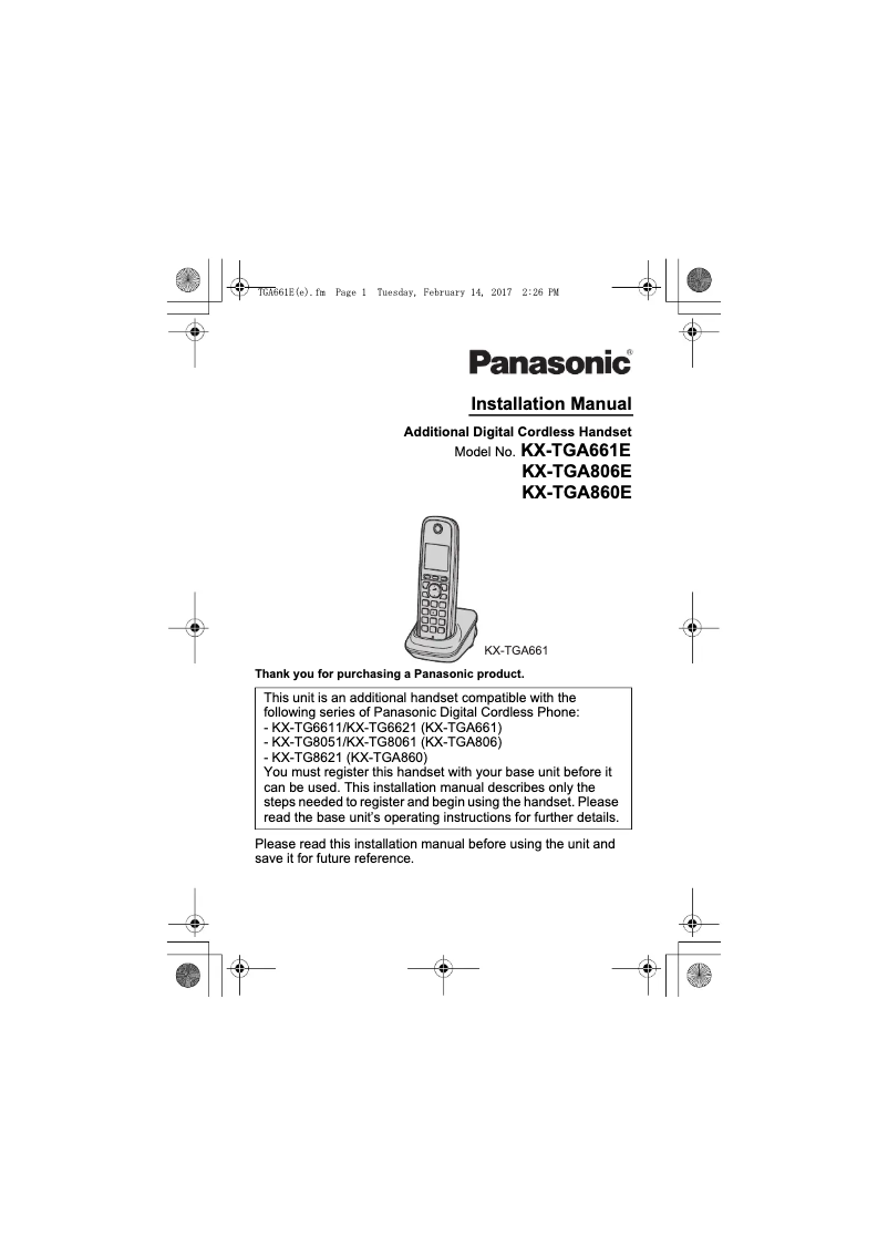 Imagen de la primera página del manual del dispositivo KX-TGA860E