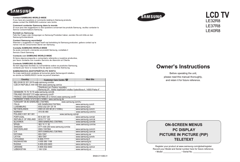 Page n°1 - Manuel utilisateur Samsung LE32R89BD