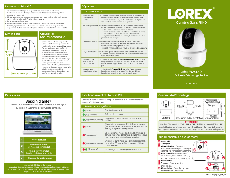Page n°1 - Guide de démarrage rapide Lorex W261AQ