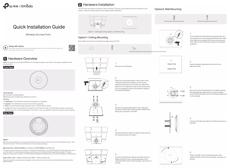 Page 1 de la notice Guide d'installation TP-Link Omada EAP660 HD