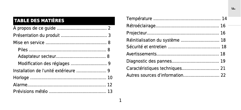Page n°1 - Manuel utilisateur Oregon Scientific FSP301
